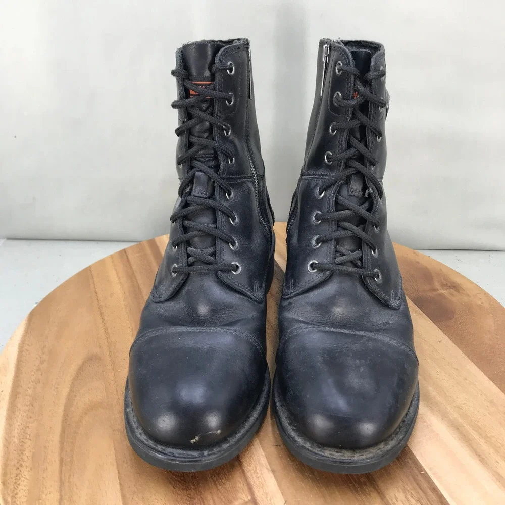 Harley Davidson Badlands Mens Black Leather Side Zip Motorcycle Boots Size 10